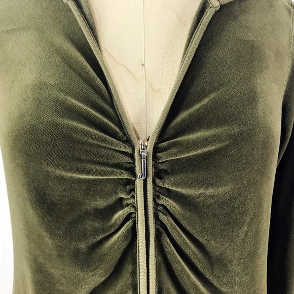 Vintage Juicy Couture Hoodie Olive Green Velour Long Y2K Zip Front Jacket - Picture 3 of 10